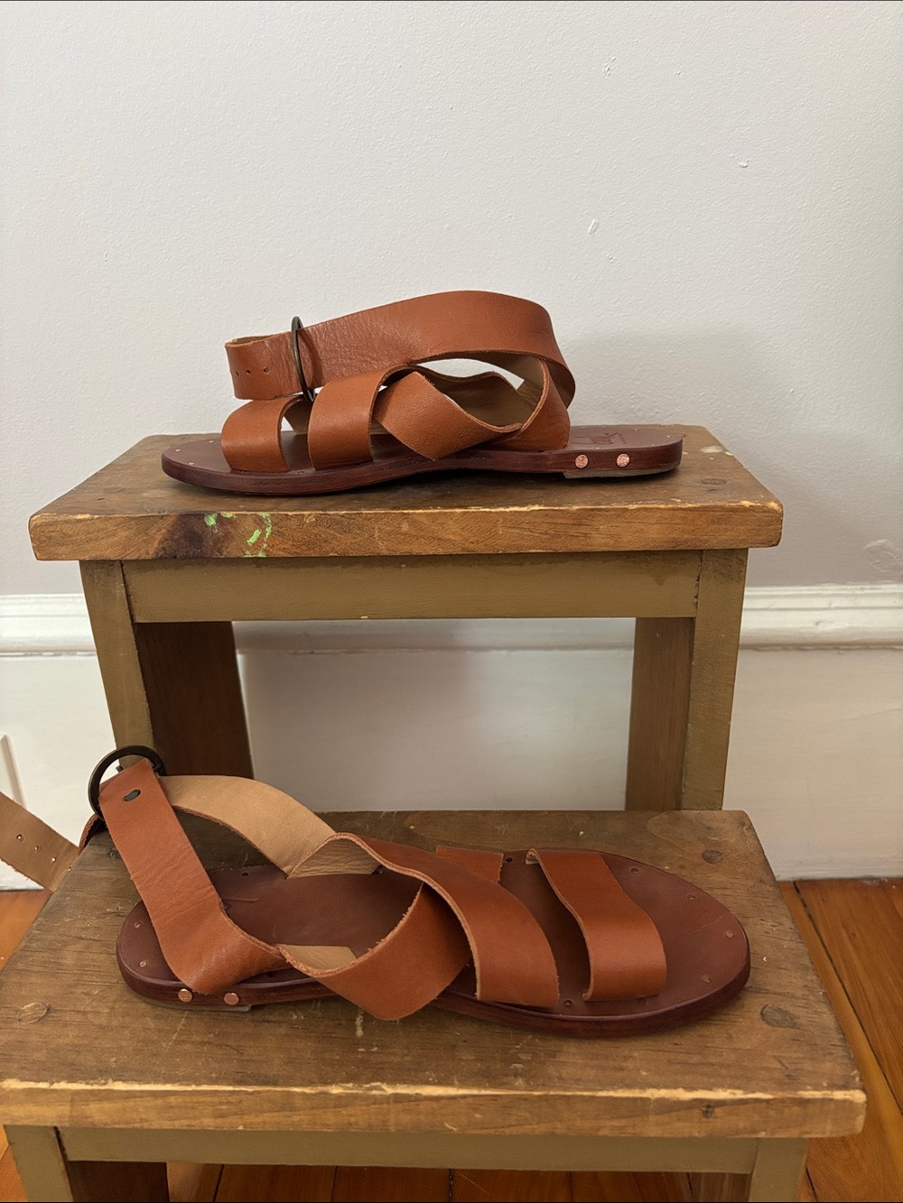 Beek Beautiful Tanned Brown Leather Strappy Flat Sandals size 35